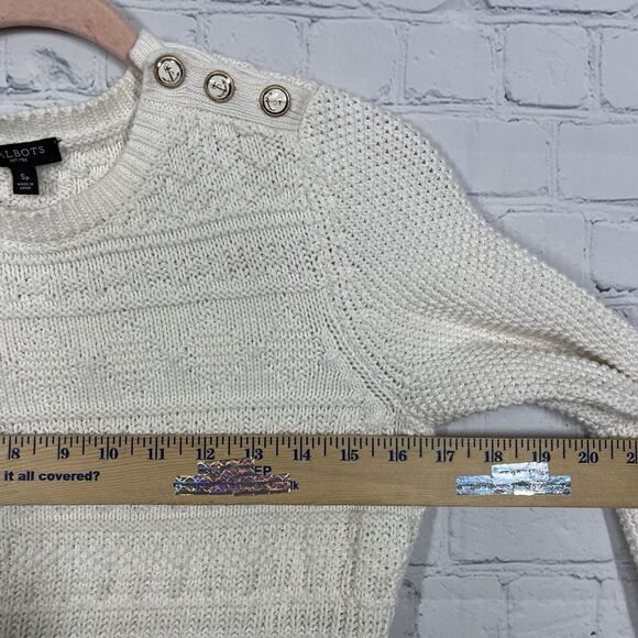 Talbots Knit Ivory Sweater Women Petite Small Button Ballon Sleeve Cable Knit - Picture 9 of 12